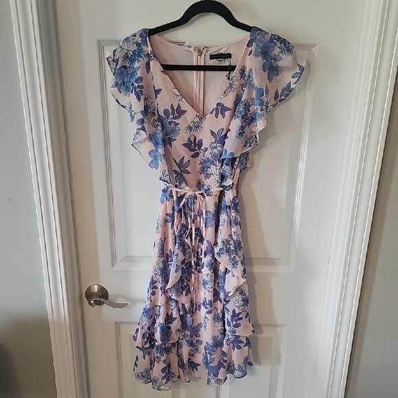 Tommy Hilfinger Blue Floral Ruffle Mini Dress - Picture 1 of 9